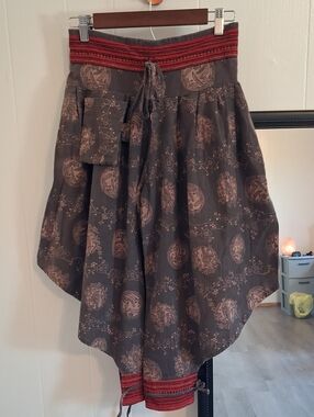 Boho Harem Pants Brown Tan Red Adjustable Leg/ankle